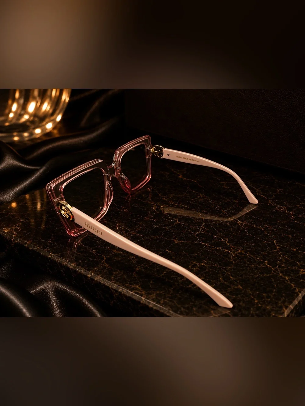 Gucci Pink Square Frame Women's Sunglasses
